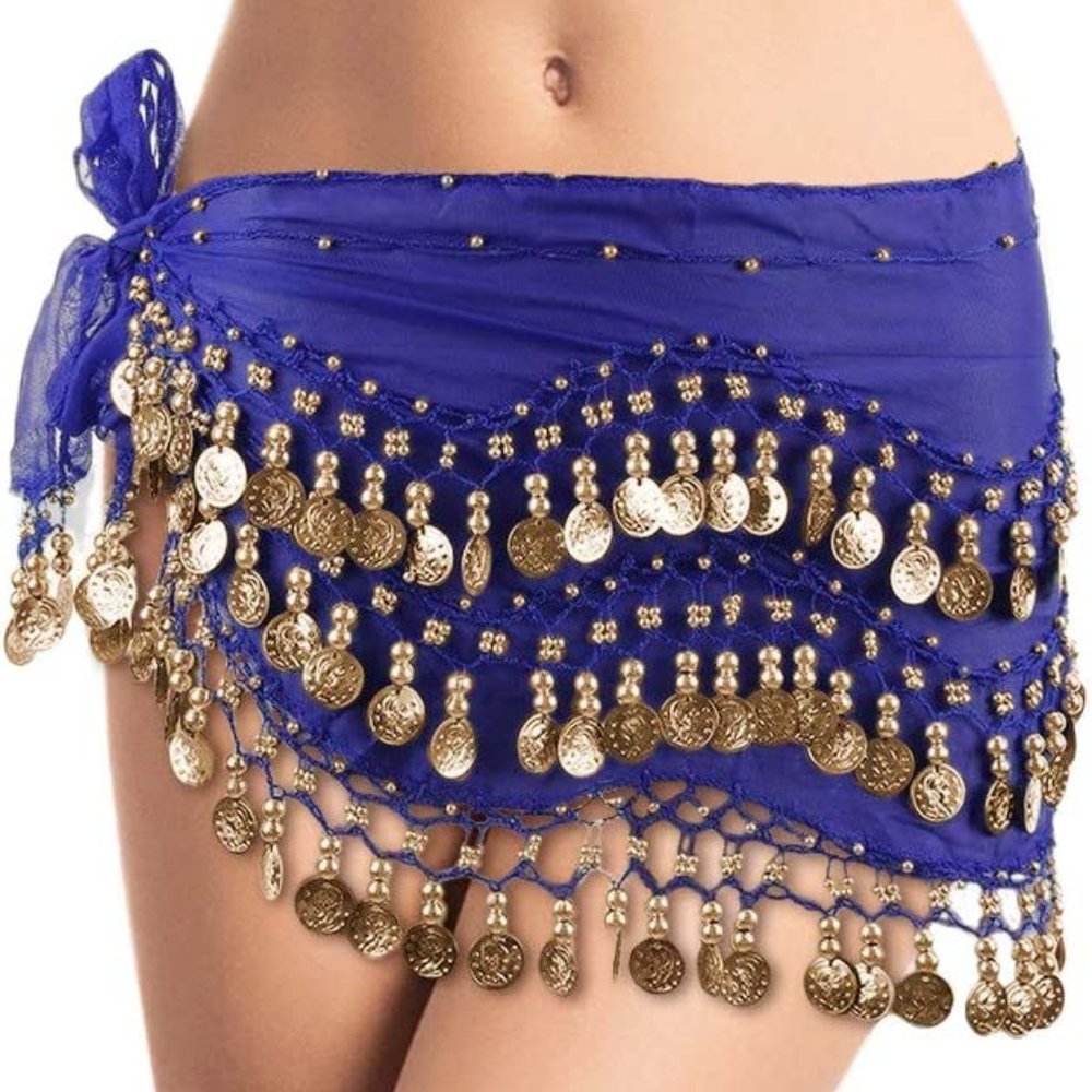 Brand New Blue Chiffon Tie up Hip Skirt Belly Dance Scarf Face Burqa Hair Cover